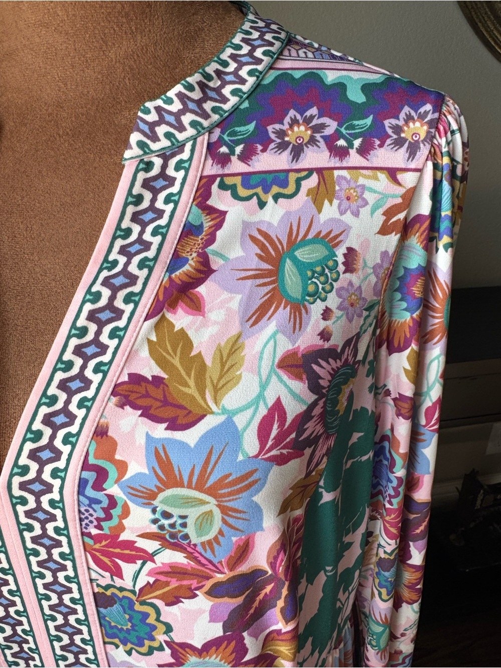 Hale Bob NWOT Floral Tiered Jersey Mini Dress Multicolor Boho Long Sleeve L - Picture 2 of 13